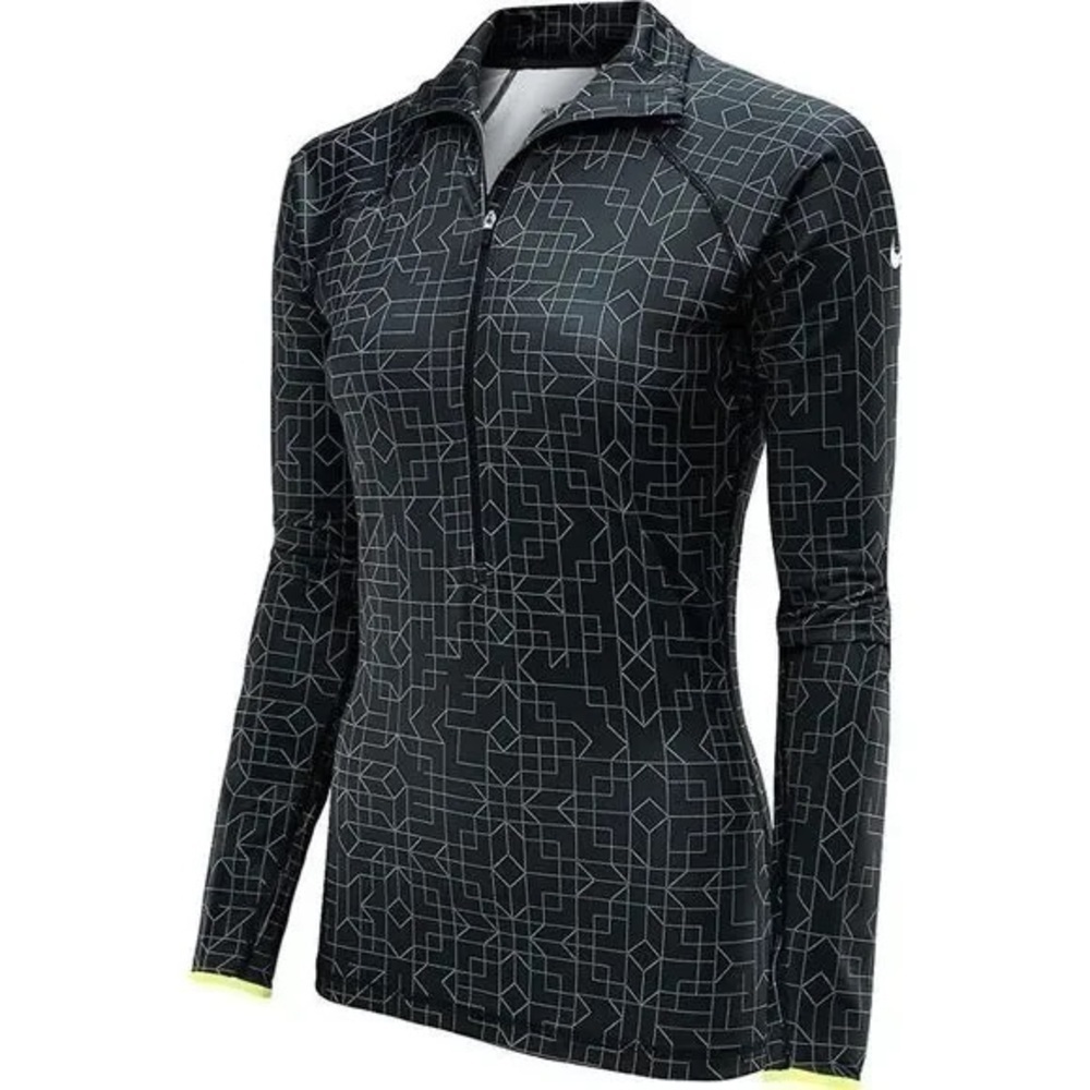 Nike Pro Dri-Fit Women’s Large Pullover Top 1/4 Half Zip Black Geometric Running